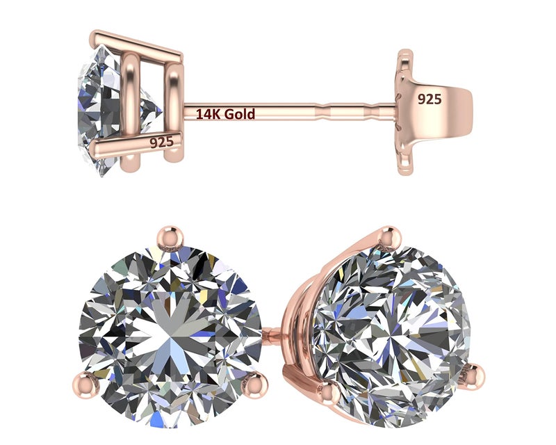 Central Diamond Center 14K Gold Post & Sterling Silver Made with Swarovski Zirconia 3 Prong Martini Stud Earrings - Rose Gold Plated 5.50mm 1.50cttw - Image 1
